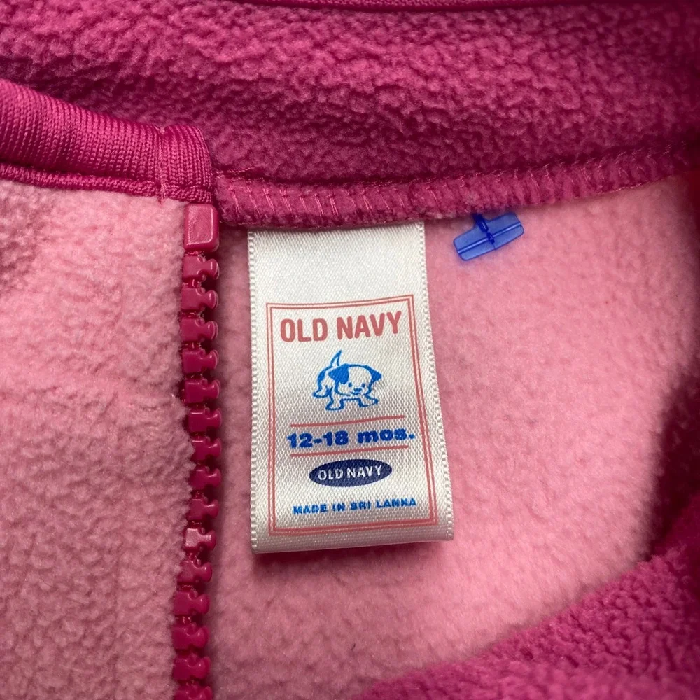Old Navy Baby Girl Pink Quarter Zip Fleece Pullover Mock Neck 12-18 Months